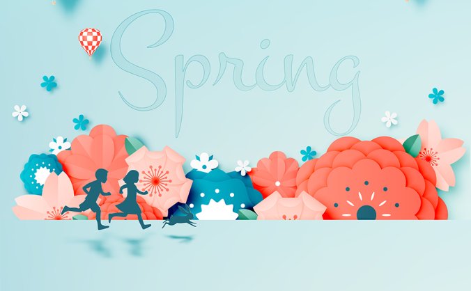 一组花朵主题的彩色折纸风格背景素材插画