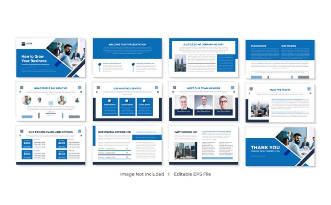 蓝色商务风格的PPT设计模板EPS