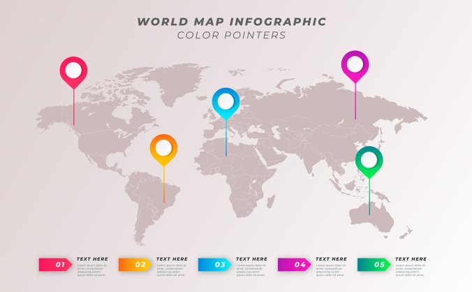 世界地图与坐标信息设计素材矢量