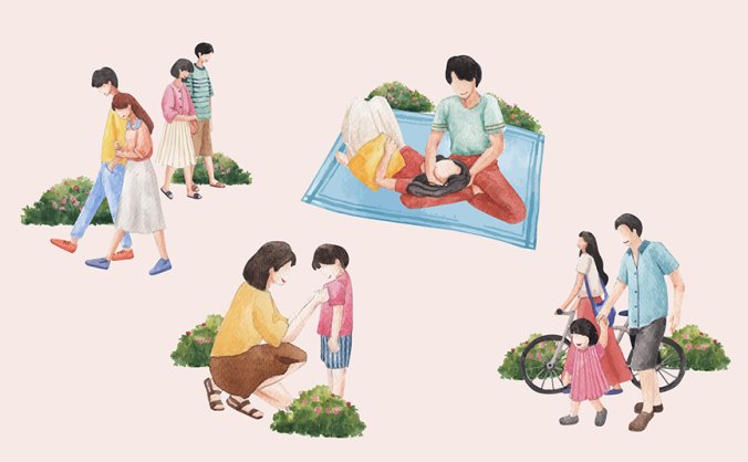 4组水彩风格人物插画矢量EPS素材