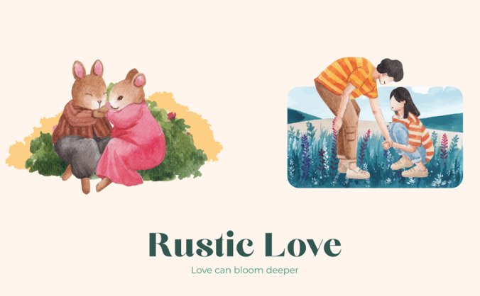 4组清新文艺恋爱主题的概念设计水彩插画矢量素材EPS