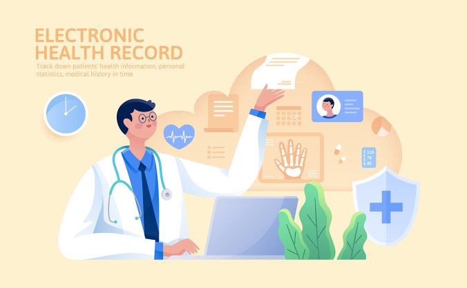 医院医生管理患者的电子档案库插画素材EPS