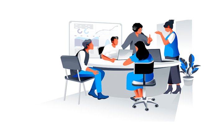 2组简洁蓝色商务会议插图素材