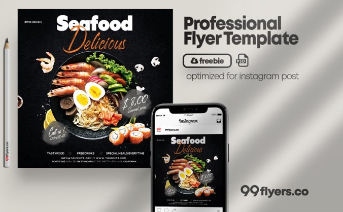 海鲜在线订购食品传单免费PSD模板