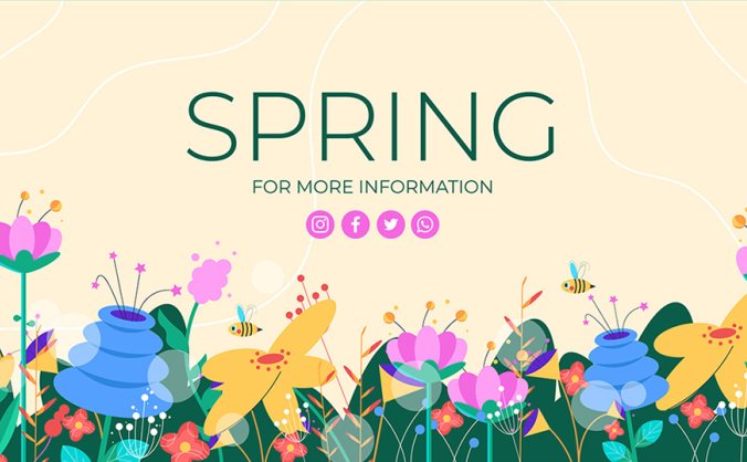 春日繁花主题插画背景矢量文件