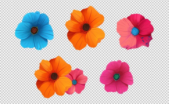 五朵手工扣好的花朵PNG