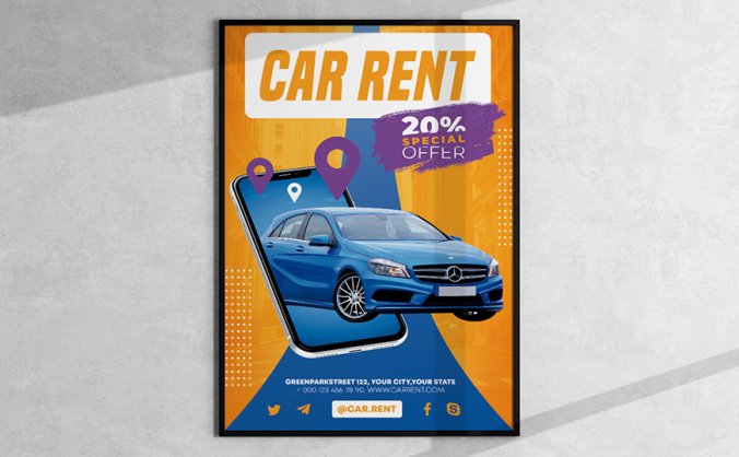 奔驰汽车租车主题海报PSD